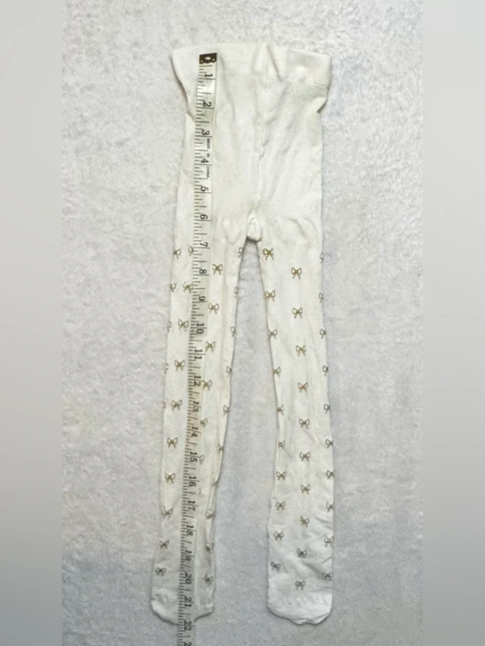 Girls Cream 4-6X stocking/tights with gold glitter bows